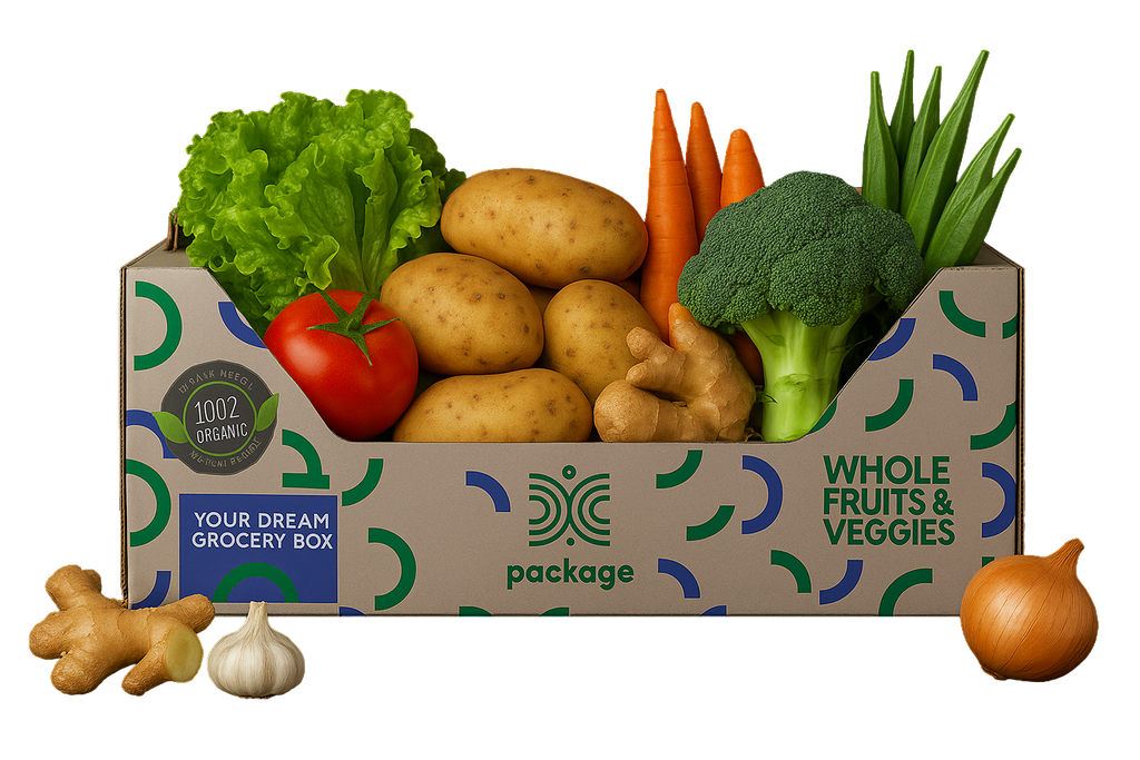 Premium 7kg Fresh Vegetable Basket– Lettuce, Tomato, Carrot, Potato, Broccoli, Onion, Ginger, Garlic & Lady Finger